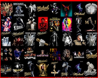 Paquete de 70 imágenes PNG del Rey del Pop, diseños de sublimación de leyendas de la música de los 80, gráficos retro vintage de cantantes, imágenes PNG inspiradas en MJ, descarga digital.