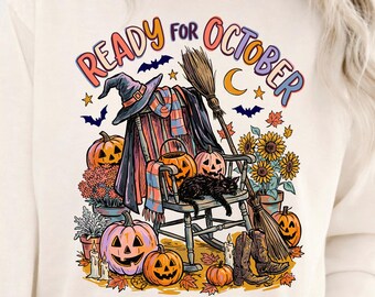 PNG de Halloween vintage, diseño de camiseta de bruja de Halloween, gráfico retro de Halloween, PNG de temporada espeluznante, PNG de ambiente de bruja, gráfico de camiseta de Halloween