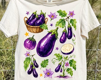Berenjena PNG, diseño de camiseta de berenjena vintage, camiseta de berenjena, huerto PNG, diseño de camiseta de verduras botánicas, camiseta para amantes de la jardinería