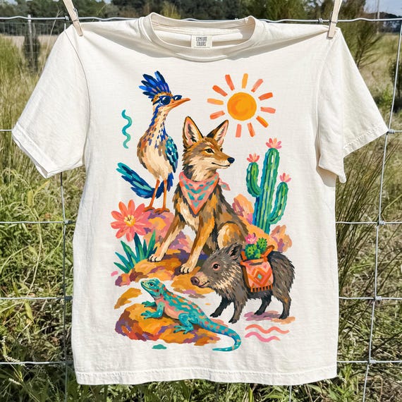 Vintage Desert Wildlife PNG, Southwestern Coyote PNG, Roadrunner Shirt Design, Cactus DTF Design, Western Sublimation Design, Comfort Colors