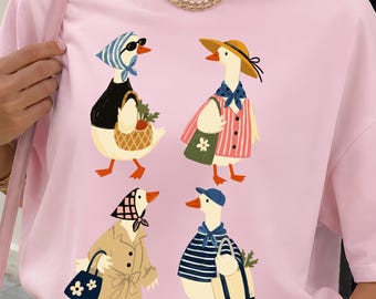 Ganso francés PNG, imágenes prediseñadas de animales con estilo parisino, ilustración de aves de moda vintage, diseño de camiseta estilo cottagecore adorable