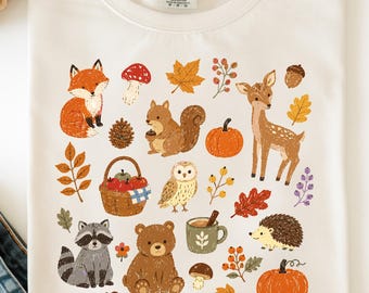 Animales del bosque PNG, imágenes prediseñadas de bosque otoñal, colección de animales del bosque adorables, ilustración de guardería otoñal, sublimación