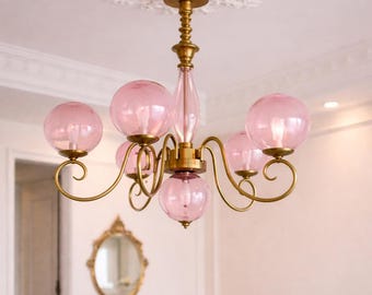 Vintage Iron Glass Chandelier, Ceiling Light, Rustic Lighting Fixture for Bedroom Dining Living Room