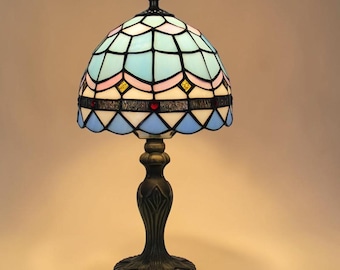 Pastelowa geometryczna lampa stołowa | Delikatne oświetlenie nocne | Kolorowa szklana lampa | Przytulny akcent domowy