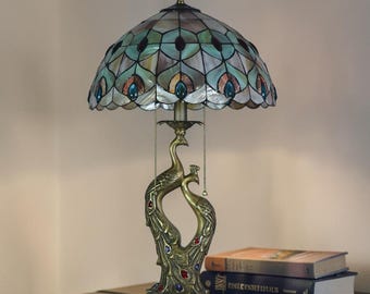 European Retro Alloy Peacock Table Lamp | Bedside Light | Living Room Study Decor | Lighting Accent