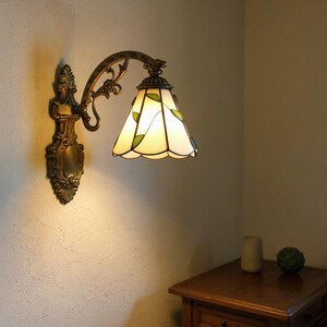 Vintage Baroque Stained Glass Leaf Wall Lamp | Whimsical Style Sconce | Antique Brass Decor
