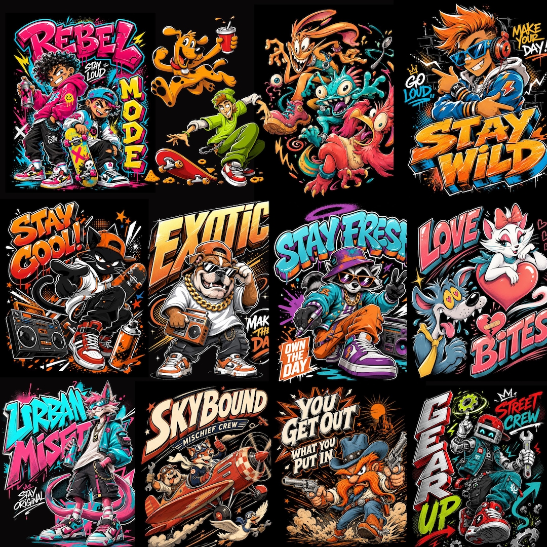 Streetwear PNG Bundle, 300 DPI Transparent Files, Commercial Use, Hip Hop , Instant Downlo