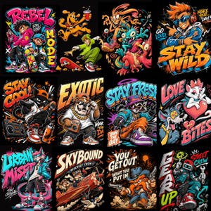 Streetwear PNG Bundle, 300 DPI Transparent Files, Commercial Use, Hip Hop , Instant Download, DIY text, instant download