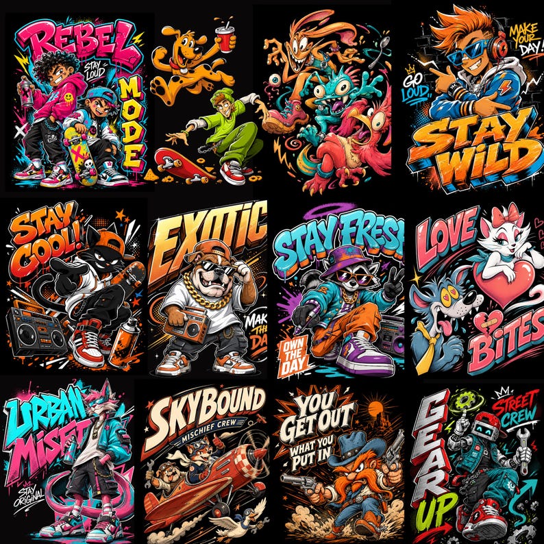 Streetwear PNG Bundle, 300 DPI Transparent Files, Commercial Use, Hip Hop , Instant Download, DIY text, instant download