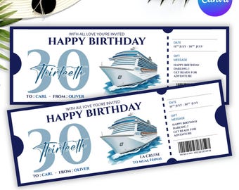 Editable Birthday Cruise Ticket Template, Printable Boarding Pass Invitation, Instant Download, DIY text, Instant download