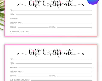 Printable Gift Certificate Template, Gift Voucher, Digital Gift Card, Instant Download