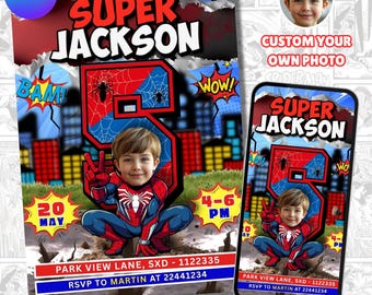 Personalized Face Spidey Invitation, Custom Spidey Party Invite, Miles Morales Ghost Spider (Digital Download)