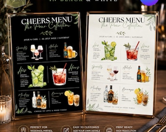Wedding Bar Menu Sign Template, Signature Drinks (Canva Template, Instant Download)