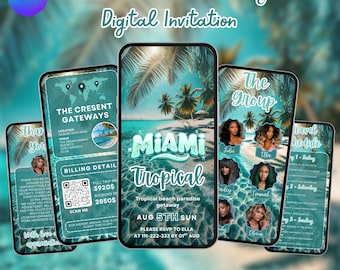 Miami Beach Itinerary Invitation, Birthday Weekend Girls Trip Invite, Birthday Girl Travel Itinerary Template, DIY Text, Instant Download