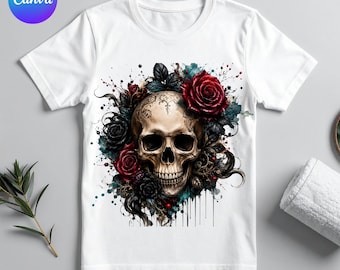 Floral Skull PNG, Boho Skull Sublimation Design, Gothic Flower Skull Clipart, Western Cowgirl PNG, DIY text, Instant download