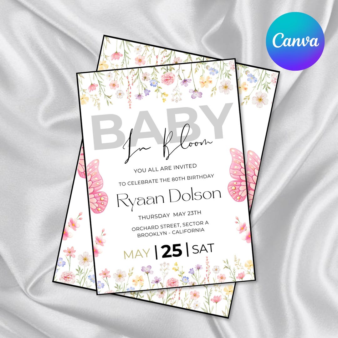 Spring Invitations Bloom Editable Baby in Bloom Baby Shower Invitation, Wildflower Baby Shower ...