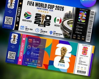 Plantilla de entrada para la Copa Mundial de la FIFA 2026, pase de partido de fútbol editable, descarga digital de Canva