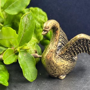 Solid Brass Duck Figurine | Miniature Spread Wings Swan | Antique Copper Bird Statue | Zen Bonsai Pot Decor Fish Tank Landscape