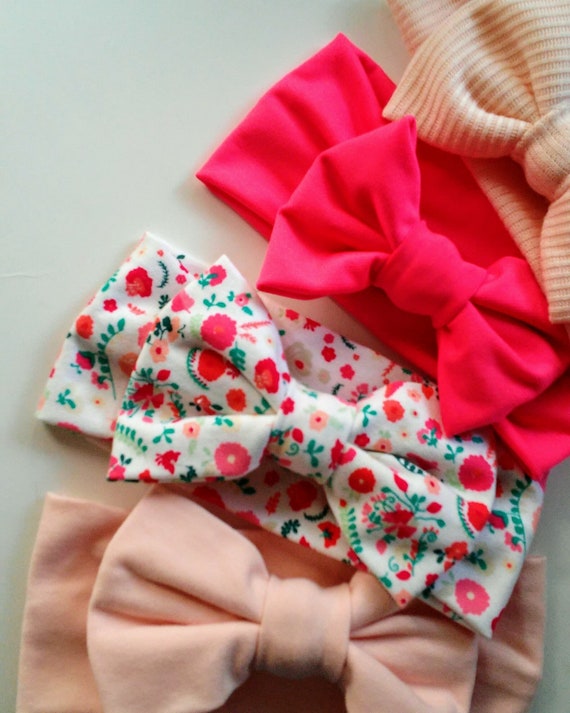 Bow Headband Turban Newborn photo prop Baby Headwrap Baby Shower Gift Baby Bow Headband Raspberry Pink