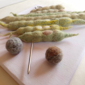 Genetics art textile 3-D picture collage of handmade felt bean pods on a skewer wool, metal, canvas on wooden subframe image 7