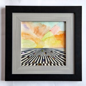 VENTA - Vida - Viaje al infinito - arte abstracto, cuadro original, collage, acuarela, témpera, cartón, pieza enmarcada