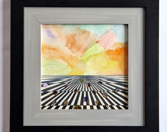 SALE - Life - Journey to Infinity - abstract art, original picture, collage, aquarelle, tempera, cardboard, framed piece