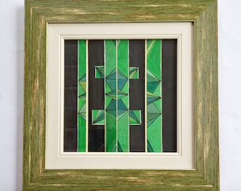 SALE - Equilibrium - abstract art, original picture, contemporary, collage, tempera, acrylic varnish, cardboard, black and green, framed