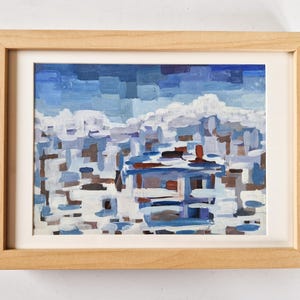 Cuadro "Colores búlgaros - Invierno", original, contemporáneo, cartón, gouache, laca acrílica, enmarcado.