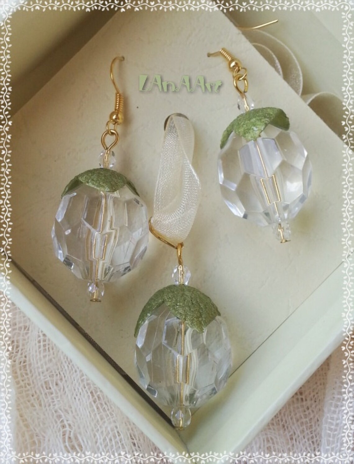 SALE Jewelry Set Pendant and Earrings Green Colored Etsy