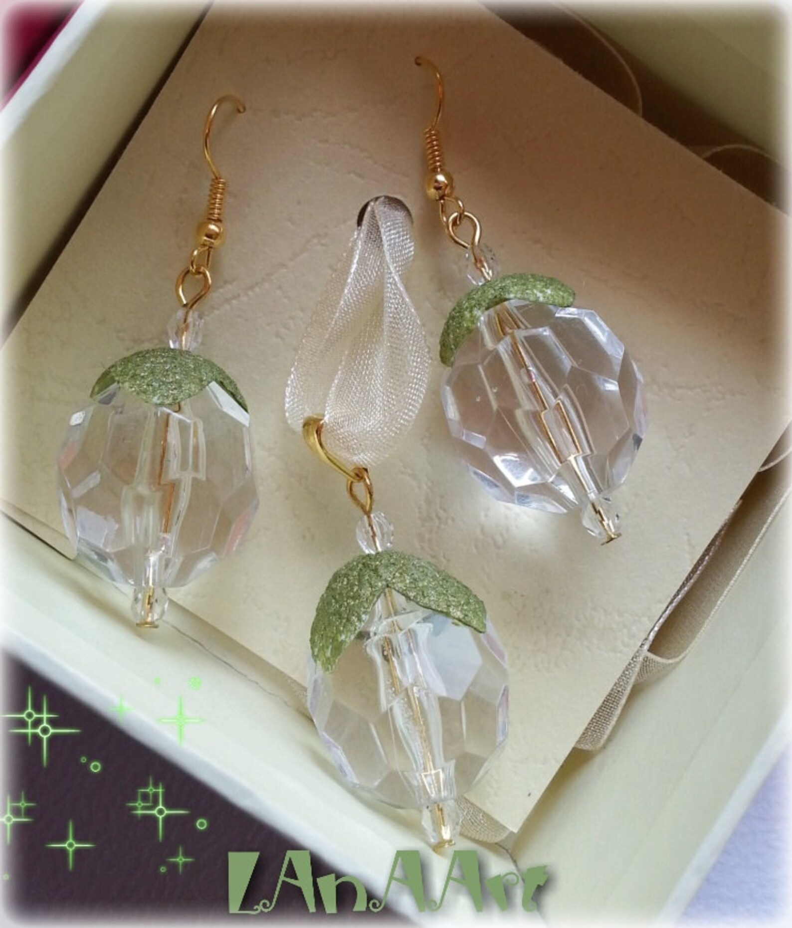 SALE Jewelry Set Pendant and Earrings Green Colored Etsy