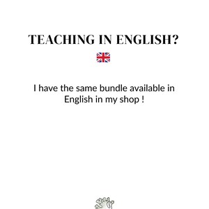 Puede incluir: Fondo blanco con el texto "TEACHING IN ENGLISH?" y la bandera brit&aacute;nica. Debajo, el texto dice "I have the same bundle available in English in my shop!" Un logotipo de Lichen Education en la parte inferior.