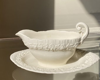 Wedgwood Embossed Cream on Cream Queen’s Ware Gravy Boat -Vintage, England