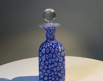 1960s Murano Glass Perfume Bottle Azure Blue Millefiori Italian Art