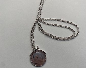 1906 King Edward VII Sterling Silver One Shilling Coin Converted to Pendant