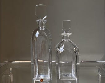 Vintage Orrefors Art Glass Decanters (1941) – Edward Hald Signed – Pair or Individual – Cut & Polished Swedish Glass