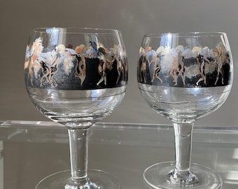 2  Large Signed Vetri Della Arte VEDAR Balloon Cocktail Glasses Goblets Italy Milan c1925 V&A collection example.