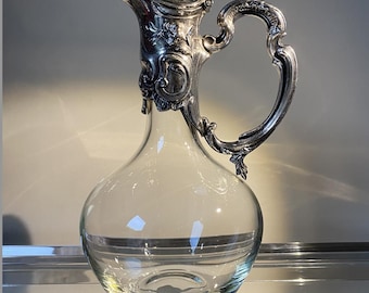 Antique Silver Plated Claret Jug c.1900–1930 | 10.5 Inch Glass Wine Decanter | Edwardian Silver Plate Ewer | Victorian Style Barware