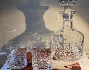 Late 20th Century Edinburgh Crystal Star of Edinburgh Decanter & Matching Whisky and Brandy Glasses, Excellent Condition, Marked