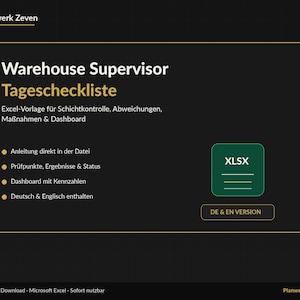 Daglig checklista för lagerchefer i Excel – checklista för lager, skiftkontroll + instrumentpanel | DE + EN