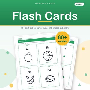 Tarjetas didácticas para niños pequeños: abecedario, números, formas y colores (descarga digital). imagen 1