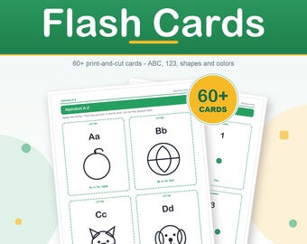Toddler Learning Flash Cards, ABC, Numbers, Shapes, Colors (Digital Download)