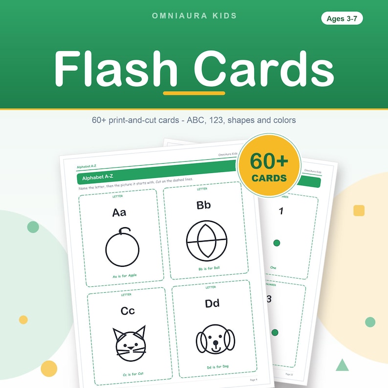 Tarjetas didácticas para niños pequeños: abecedario, números, formas y colores (descarga digital). imagen 1