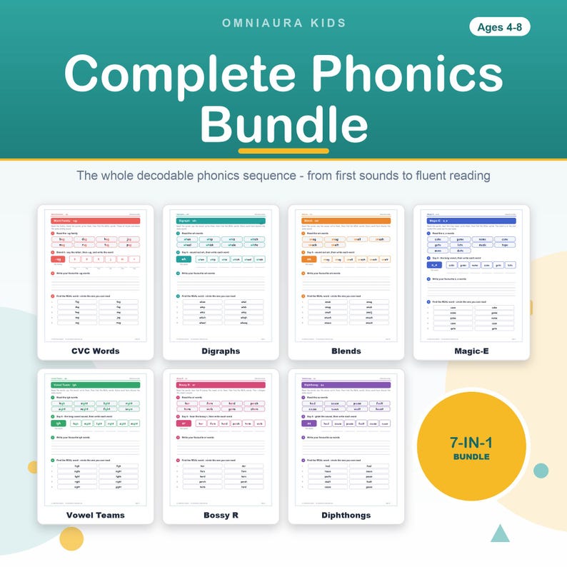 Complete Phonics Bundle, Science of Reading Worksheets, Kindergarten Printable (Digital Download) image 1