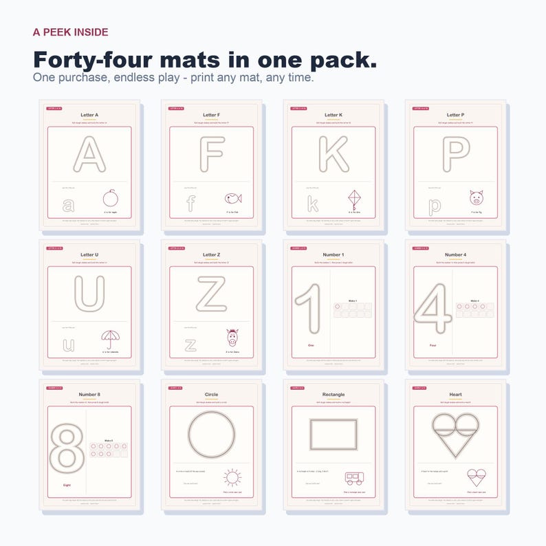 Play Dough Mats Printable, Alphabet, Numbers, Shapes, Toddler Fine Motor Activity (PDF) image 5
