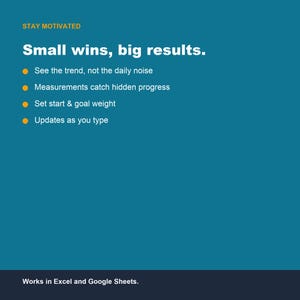Weight Loss Tracker Spreadsheet, Progress Chart (Google Sheets, Excel) image 4