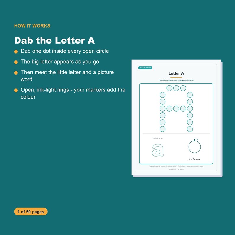 Do-A-Dot Printables, 50 Pages Alphabet, Numbers, Shapes, Colors (Digital Download) image 3