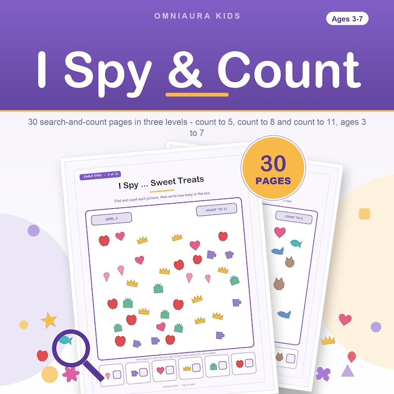 I Spy Count Activity Book, 30 Search Find Pages, Preschool Toddler Learning (PDF Download) image 1