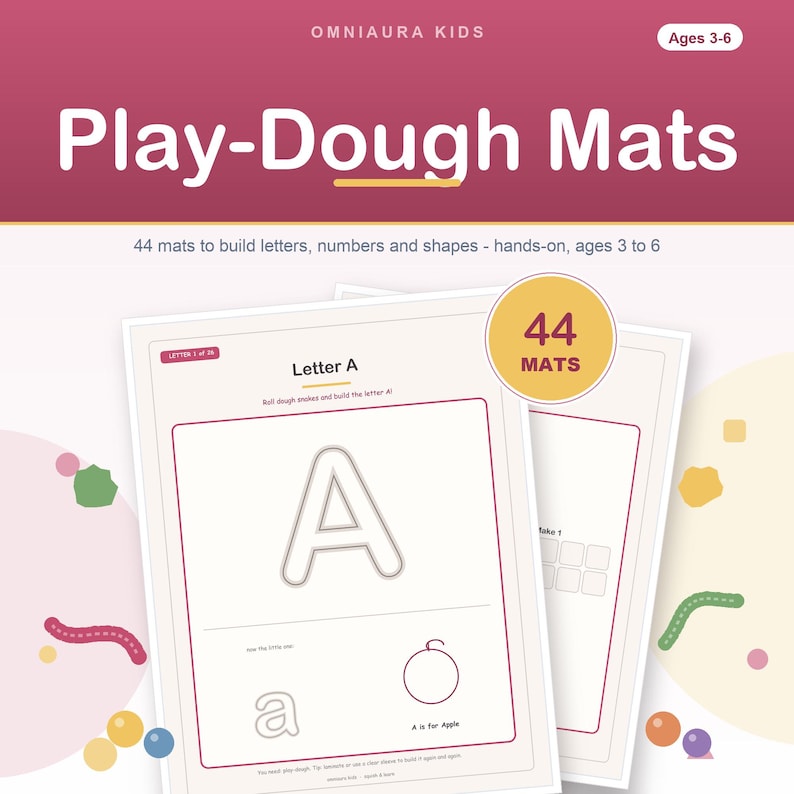 Play Dough Mats Printable, Alphabet, Numbers, Shapes, Toddler Fine Motor Activity (PDF) image 1