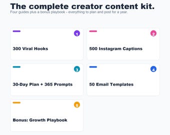 Creator Content Kit: Viral Hooks, Captions, Prompts, Email Templates (Digital Download)