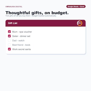 Gift Planner Spreadsheet, Budget Tracker, Holiday Organizer (Google Sheets Excel) image 1